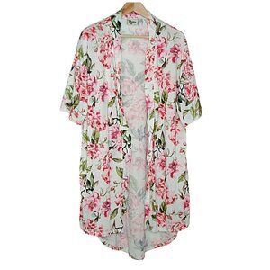 Show Me Your Mumu Pink Floral Open Cardigan Robe Duster Kimono Missing Belt OSFM